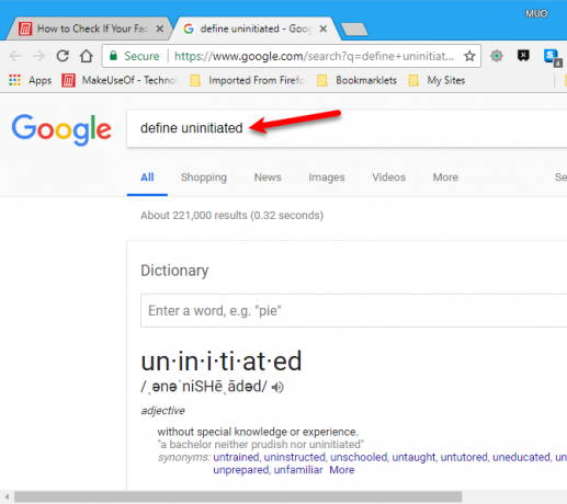 Više informacija iz proširenja Google Dictionary