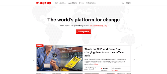 Web mjesto za promjenu peticije Change.org