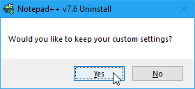 Pridržavajte se dijaloškog okvira prilagođenih postavki prilikom deinstaliranja Notepad ++