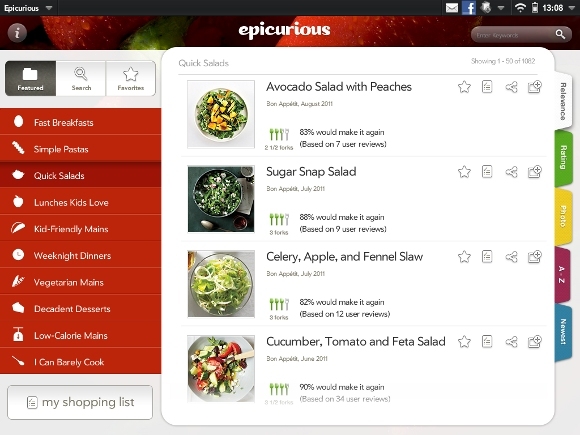 Epicurious: Besplatna aplikacija za popis recepata i kupovine [iOS, WebOS, Android + Više] quicksalads tableta