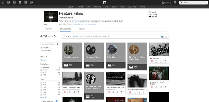 Najbolja web mjesta za javnu domenu za filmove - archive.org