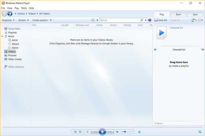 Windows Media Player 12 sučelje