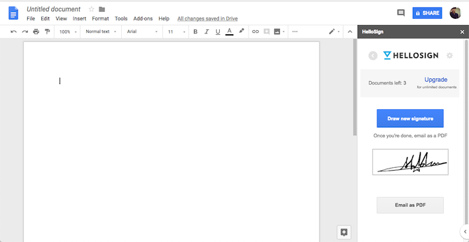 Add-on Google Docs HelloSign