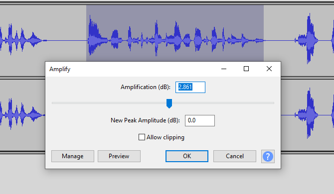 Upotrijebite alat Amplify za učvršćivanje vokalnih zapisa u Audacity