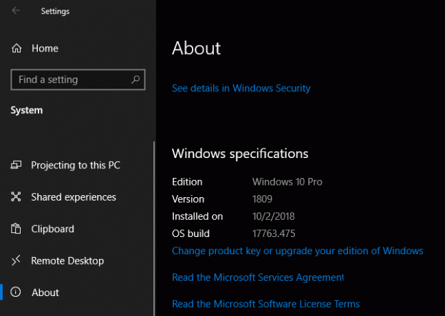 Postavke specifikacija sustava Windows 10