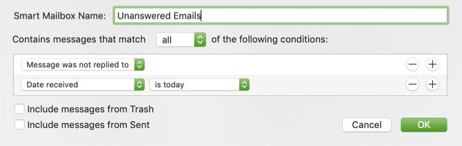 Smart Mailbox za neodgovorene e-poštu Mac Mail