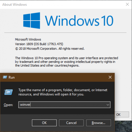 Naredba Windows 10 Winver