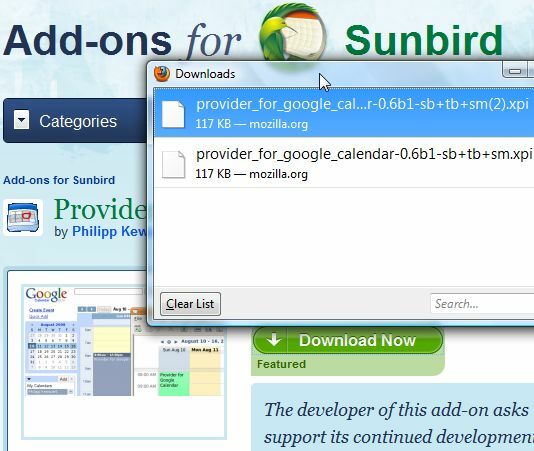 ptica sunca1 mozilla sunbird sinkronizacija google kalendara