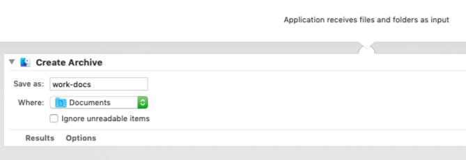 Aplikacija Automator za stvaranje arhive odabranih datoteka na Macu