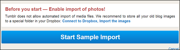 Vaš posljednji minutni vodič za izvoz vašeg poroznog bloga prije nego što se ugasi zauvijek Import2 Dropbox poruka i veliki plavi gumb za pokretanje