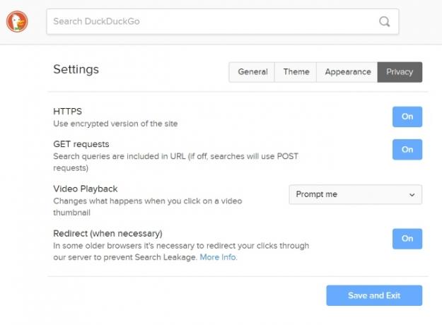 Tražilica postavki privatnosti DuckDuckGo
