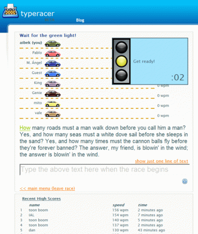 TypeRacer - Upisivanje igre