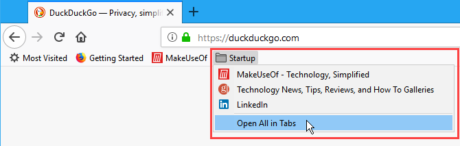 Otvorite sve Oznake na karticama Firefox