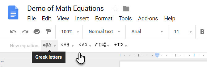 Uređivač matematičkih jednadžbi u Google dokumentima