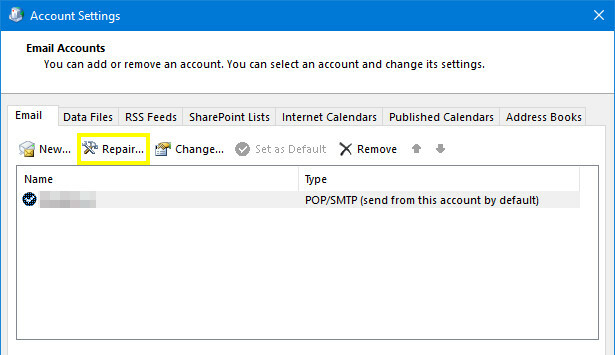 Popravite e-poštu u postavkama računa usluge Outlook