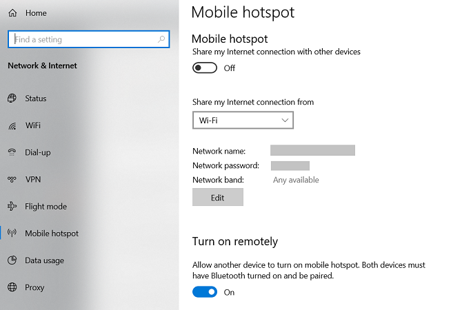 Windows 10 izbornik postavki mobilne žarišne točke