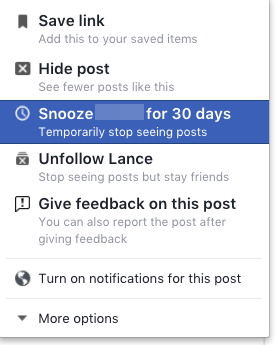 Kako zaustaviti Facebook prijatelje ili stranice od preuzimanja vašeg feeda FB Snooze 1