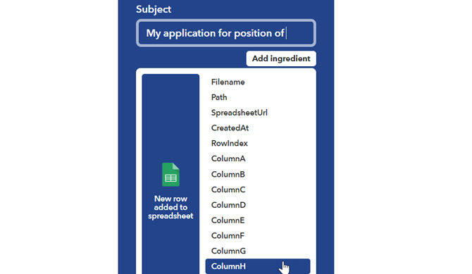 ifttt predmetno polje