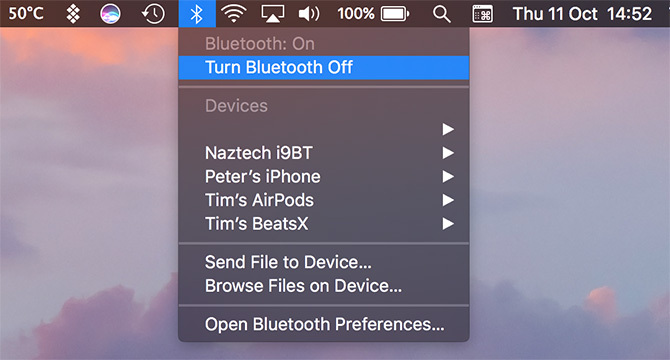 Isključite Bluetooth Mac
