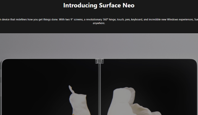 Stranica Microsoft Surface Neo proizvoda nakon kašnjenja