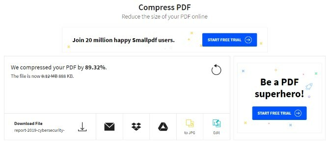 Rezultati kompresije datoteke s Compress PDF