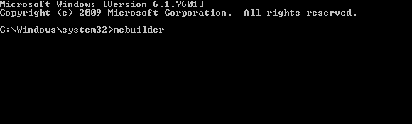 Pokrenite mcbuilder u naredbenom retku sustava Windows 7