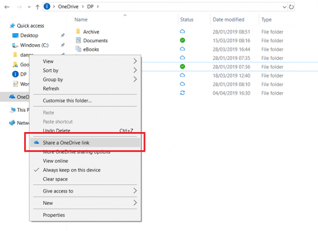 meni za dijeljenje programa onedrive