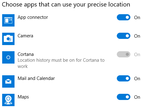 Usluge lokacije Windows 10 aplikacija