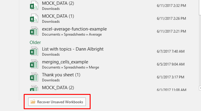 oporaviti nespremljene radne bilježnice excel