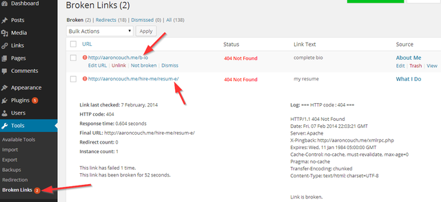 Stranica s prekidom Link Checker slomljenih veza