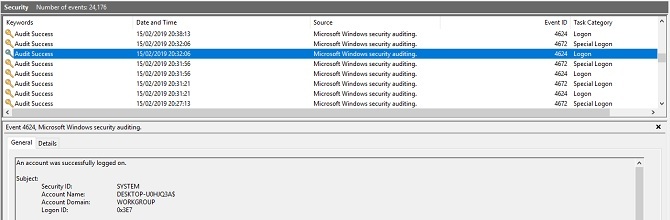 Prijava u sustav Windows 10 Log Security