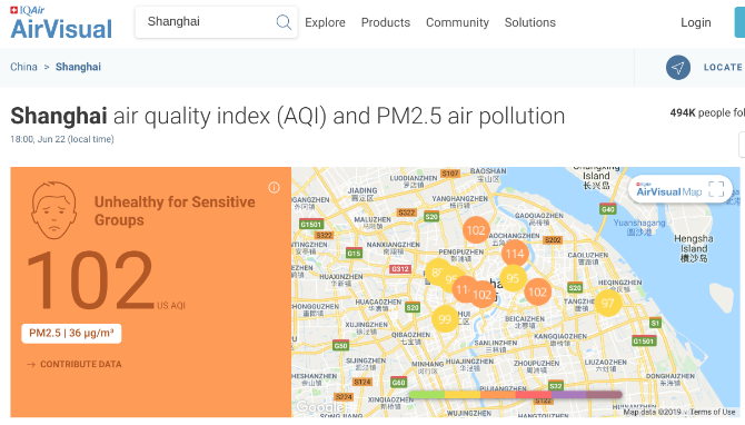 AirVisual prikazuje indeks kvalitete zraka u bilo kojem gradu kao i u pojedinim dijelovima grada