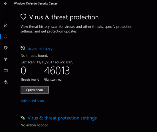 Windows Defender Security Center Zaštita od virusa i prijetnji