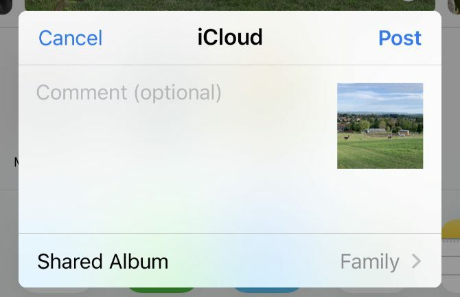 Prozor za stvaranje iCloud Shared Album