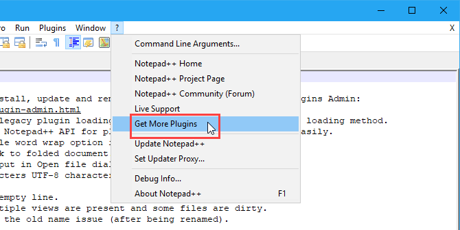 Odaberite Dohvati dodatne dodatke na izborniku Pomoć u Notepad ++
