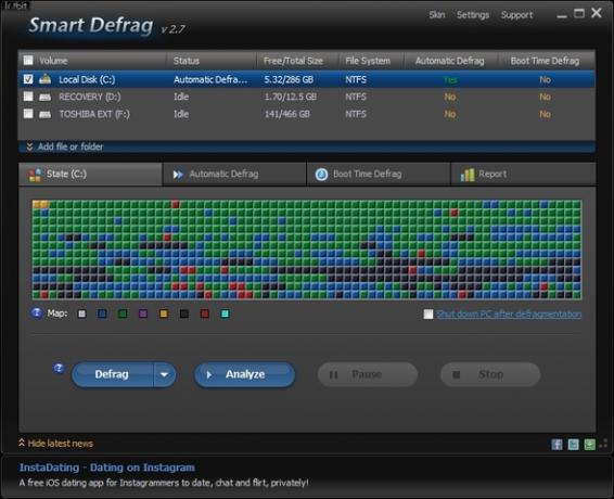 IObit Smart Defrag: Vrhunski alat za defragmentaciju i optimizaciju tvrdog diska [Windows] UI prozor s oglasnim pasom