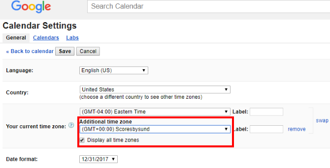 postavke vremenske zone google kalendara