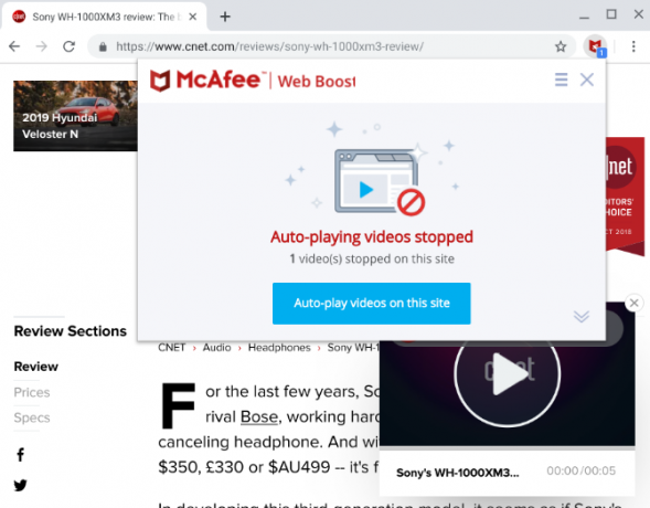 McAfee Web Boost zaustavlja automatsko reproduciranje videozapisa