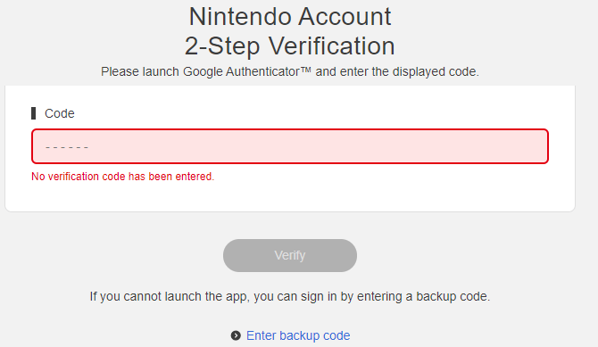 Prijava na Nintendo račun 2FA
