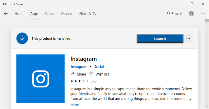 Instagram na Microsoftovoj trgovini