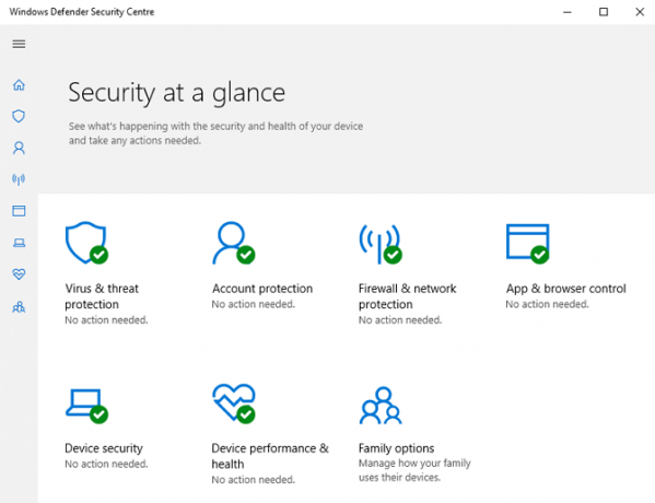 Snimak zaslona programa Windows Defender