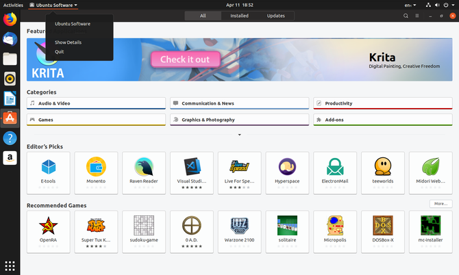 Novi izbornik GNOME aplikacije na Ubuntu 19.04