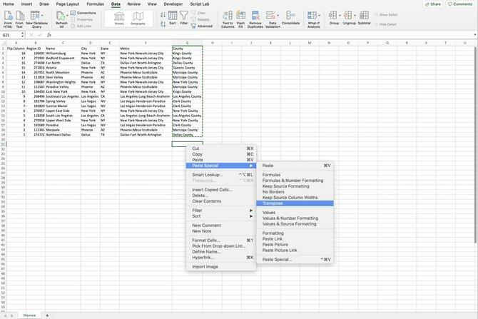 Transponirajte Excel tablicu podataka za prebacivanje redaka i stupaca