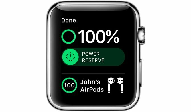 Apple Watch Control Center prikazuje AirPods bateriju