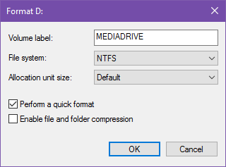 mogućnosti diskovnog formata sustava Windows