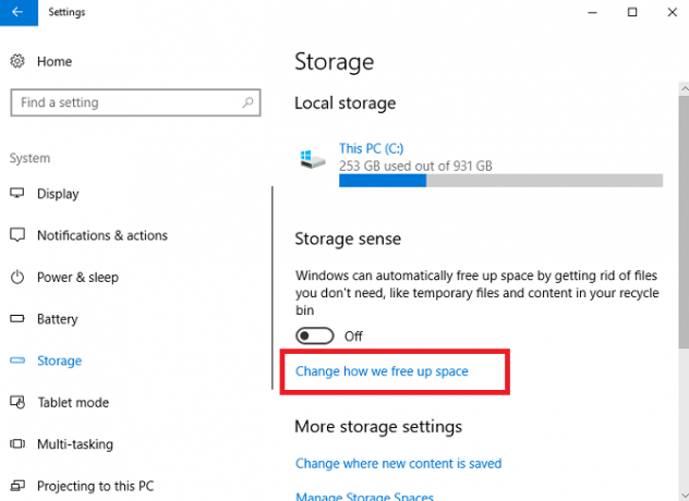 Windows 10 postavki sustava za pohranu prostora