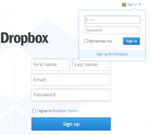 web sučelje dropbox