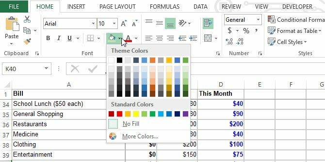 Excel oblikovanje pomoću alata za ispunu