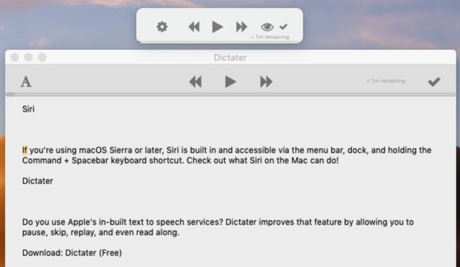 Sučelje aplikacije Diktator na macOS-u