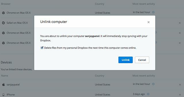 Dropbox-Pro-Prekini vezu-uređaj-daljinski-Obrišite